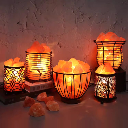 Multi-shape Himalayan Salt Lamp Basket with Salt Stone Bright