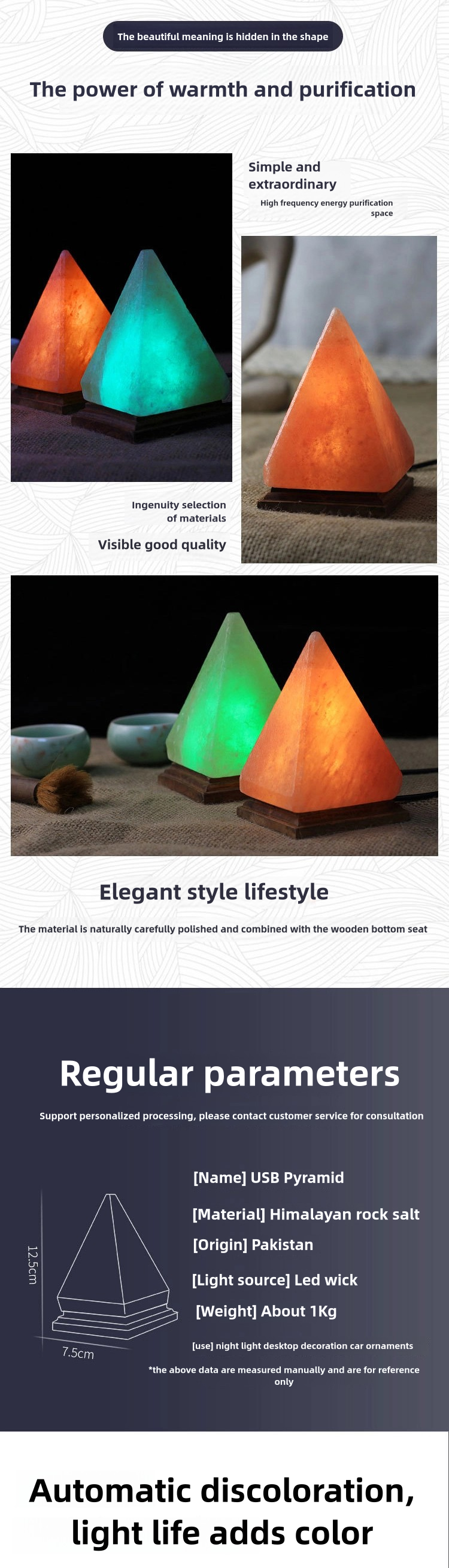 Pyramid Himalayan Salt Lamp USB Decorative Night Lights, Product Introduction