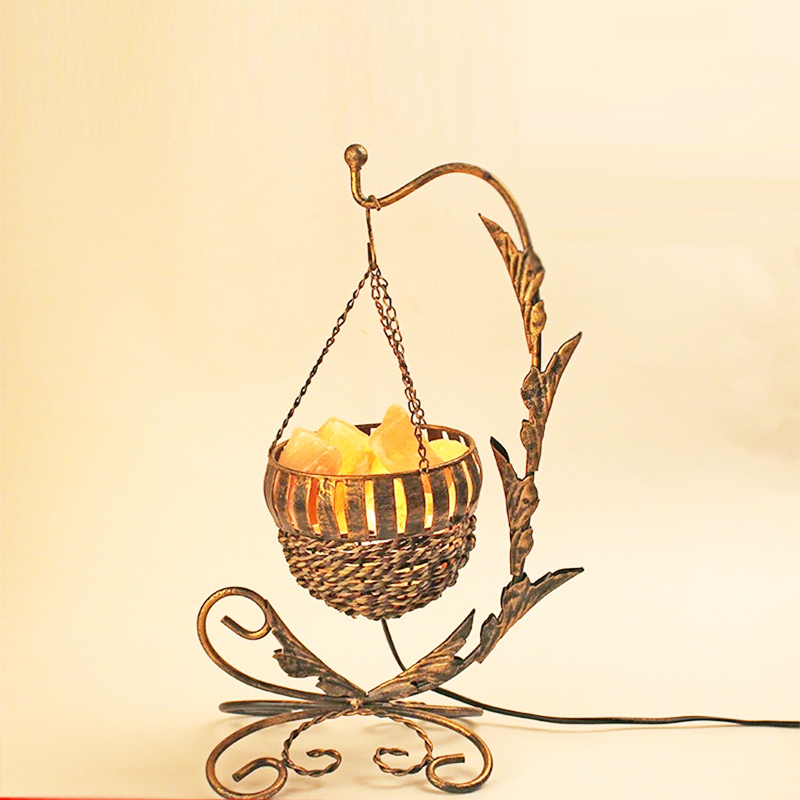Retro Hanging Pink Himalayan Rock Salt Basket Lamp