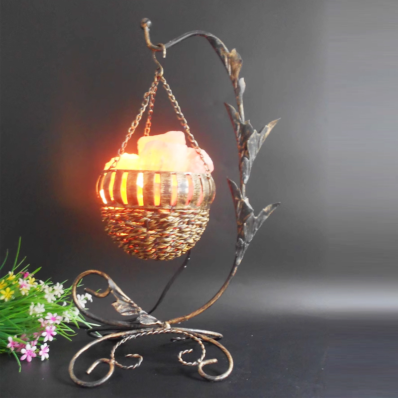 Retro Hanging Pink Himalayan Rock Salt Basket Lamp