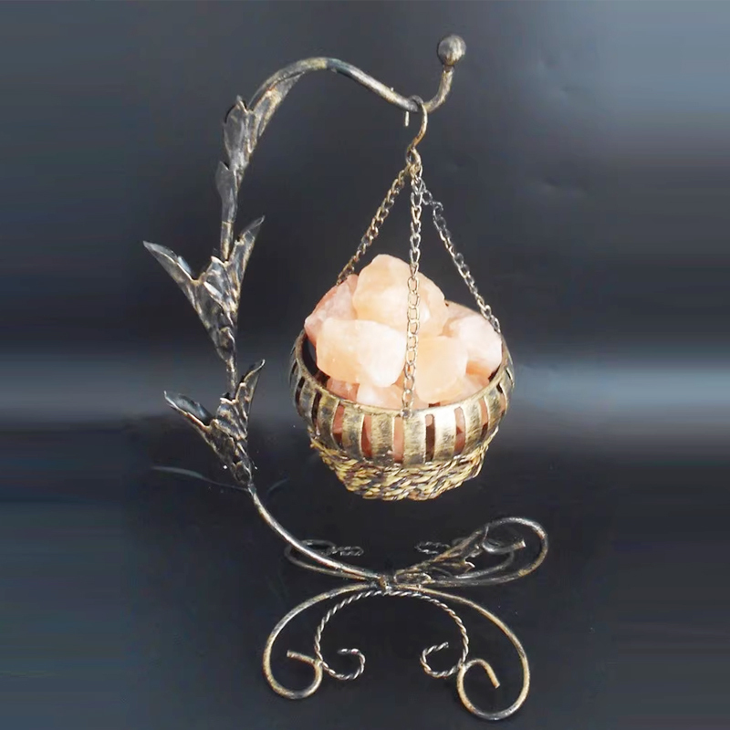Retro Hanging Pink Himalayan Rock Salt Basket Lamp