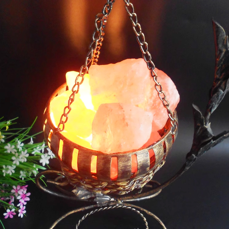 Retro Hanging Pink Himalayan Rock Salt Basket Lamp