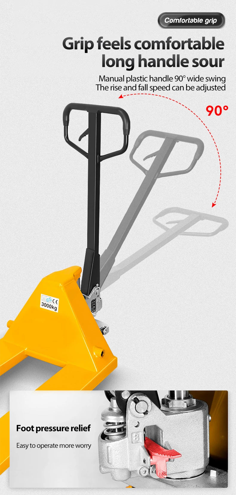 Manual pallet truck handlebar 90° adjustment