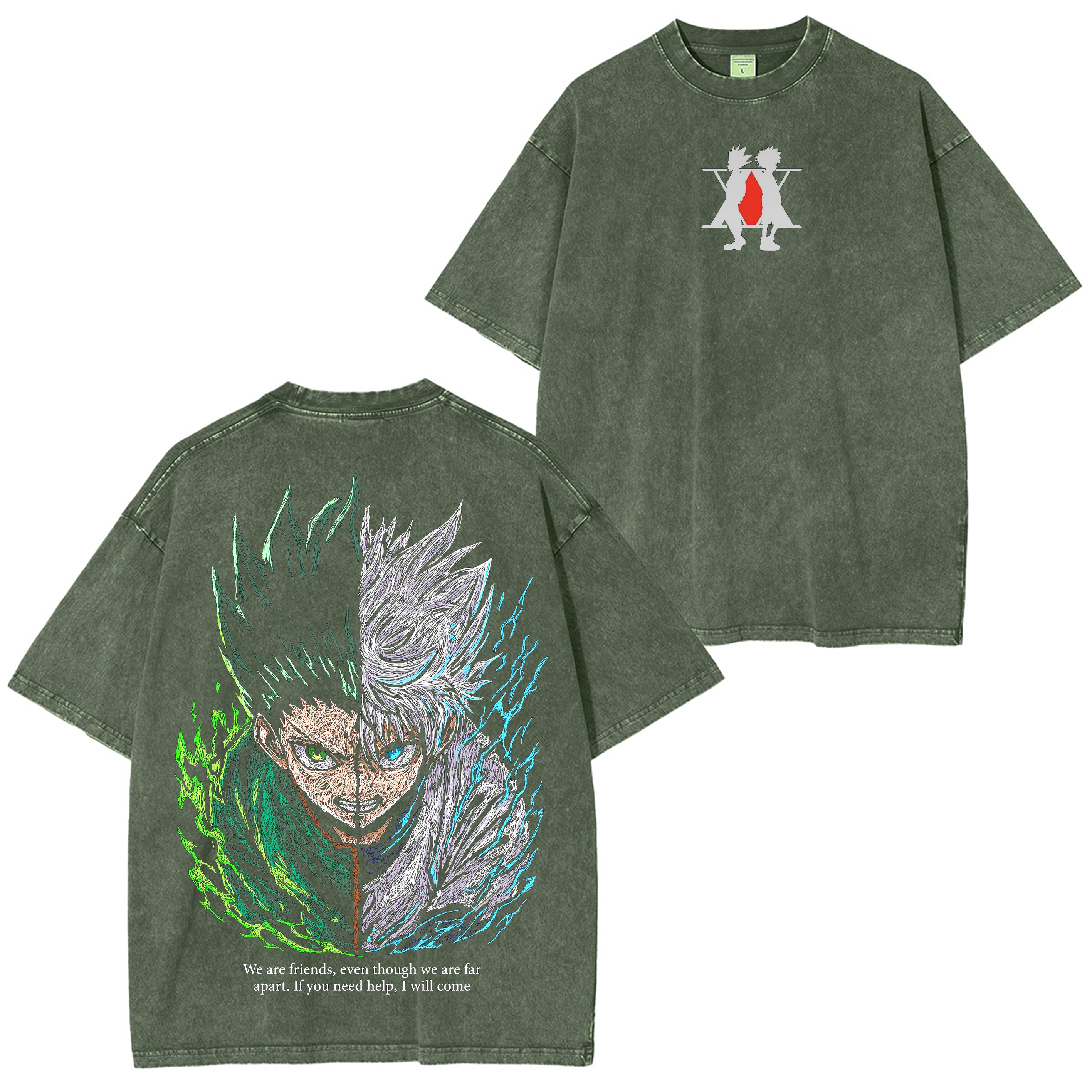 Hunter x Hunter Gon figure and Killia Zoldyck Anime Washed T-shirt/Crewneck/Hoodie