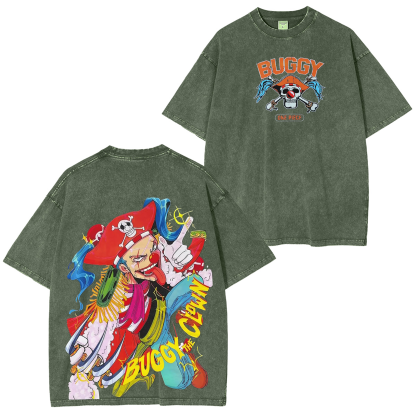 One Piece Buggy Anime Unisex Washed T-Shirt