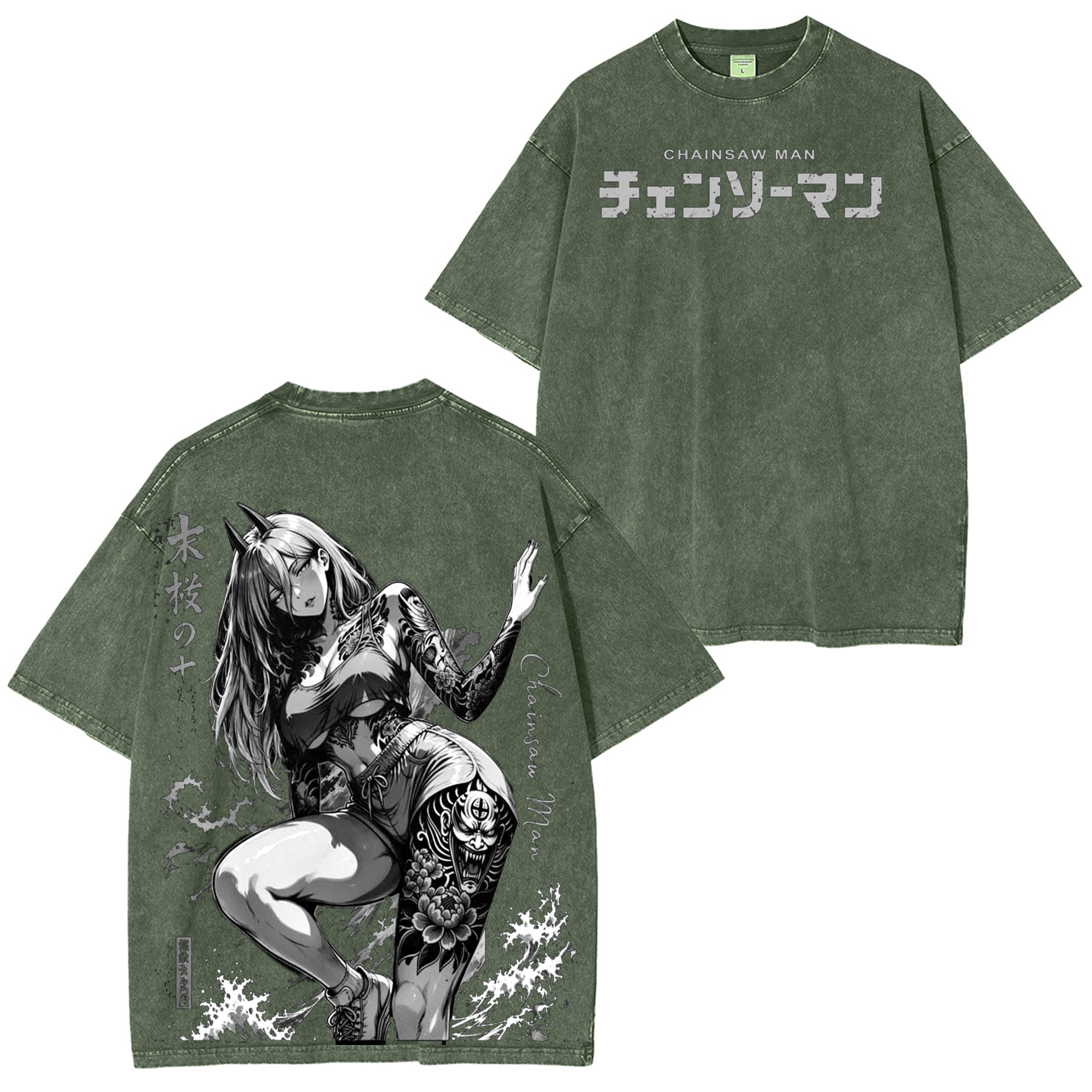 Power ChainsawMan Anime Unisex Washed T-Shirt