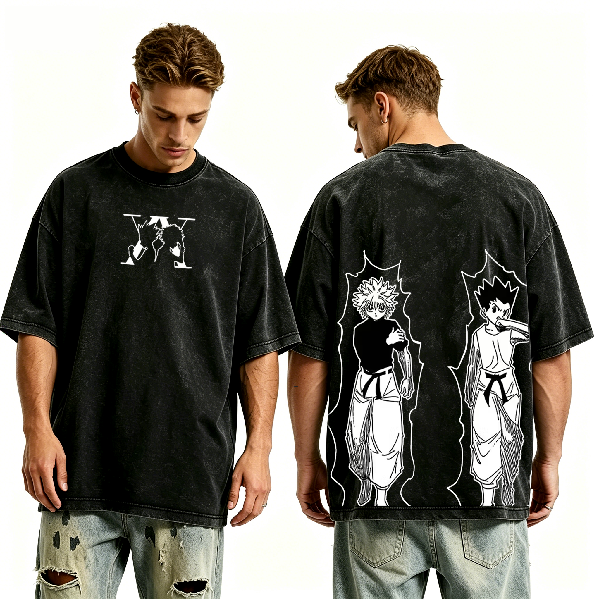 Gon x Killua,Hunter X Hunter Anime Unisex Washed T-Shirt