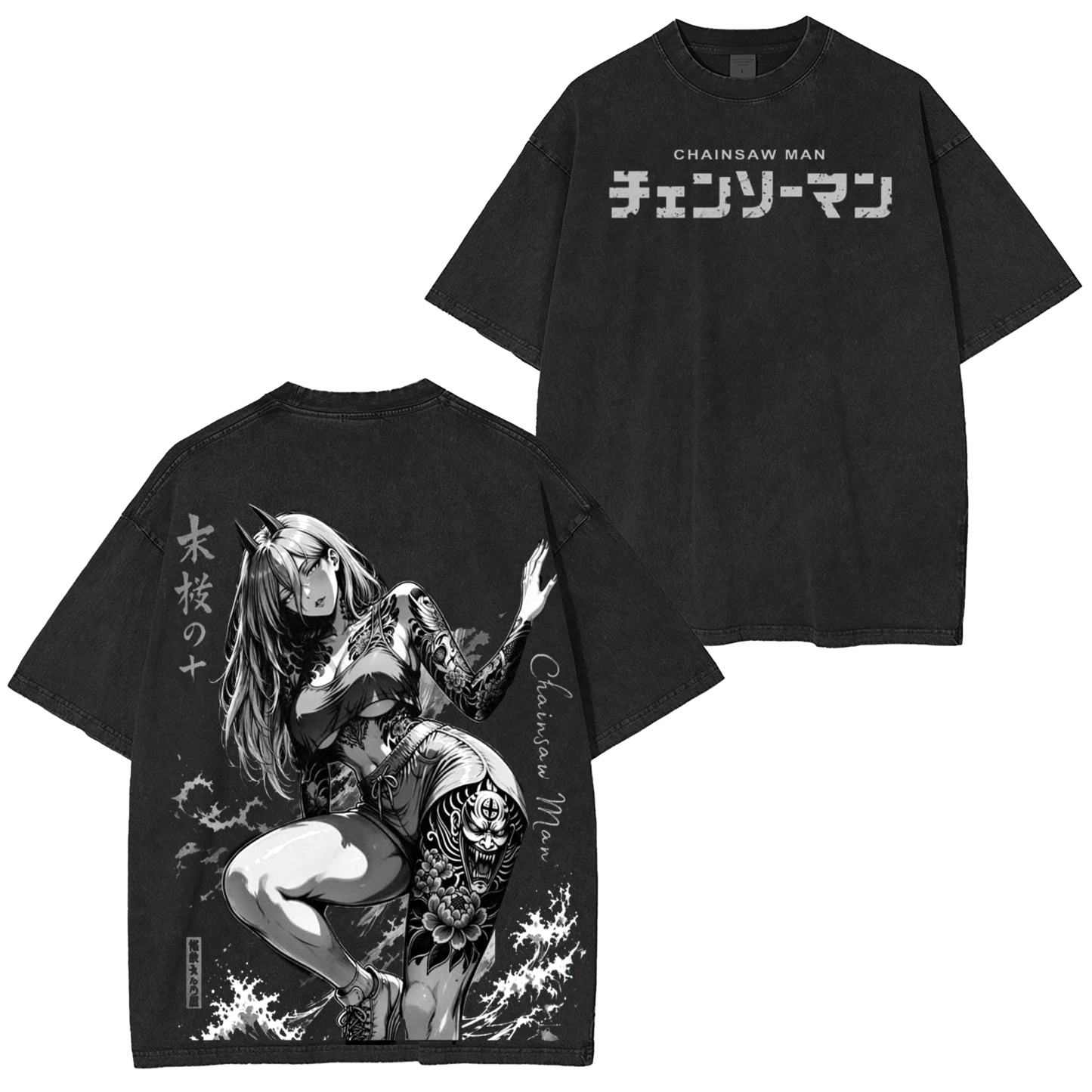 Power ChainsawMan Anime Unisex Washed T-Shirt