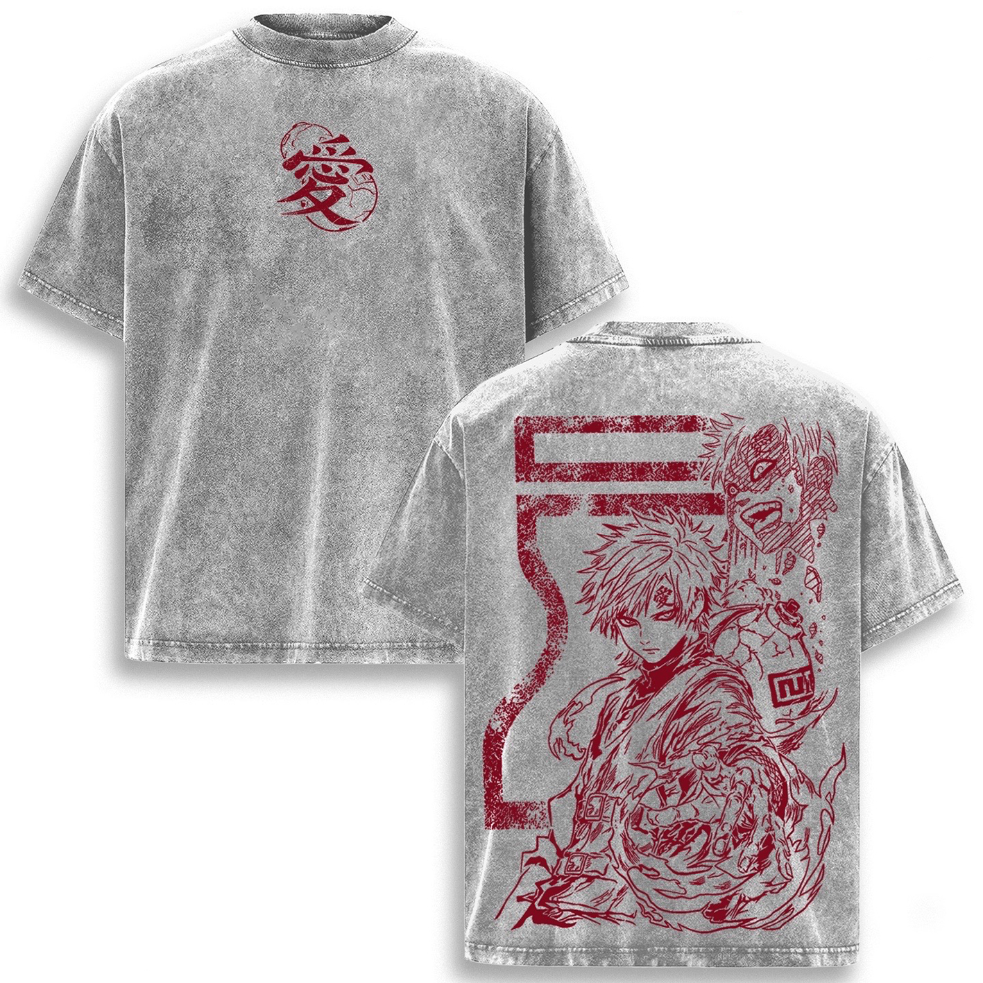 Gaara Naruto Anime Unisex Washed T-Shirt