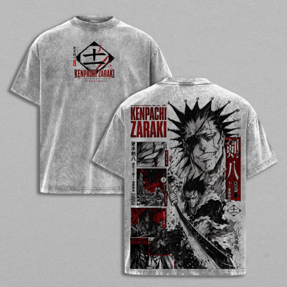 Zaraki Kenpachi Bleach  Anime Unisex Washed T-Shirt
