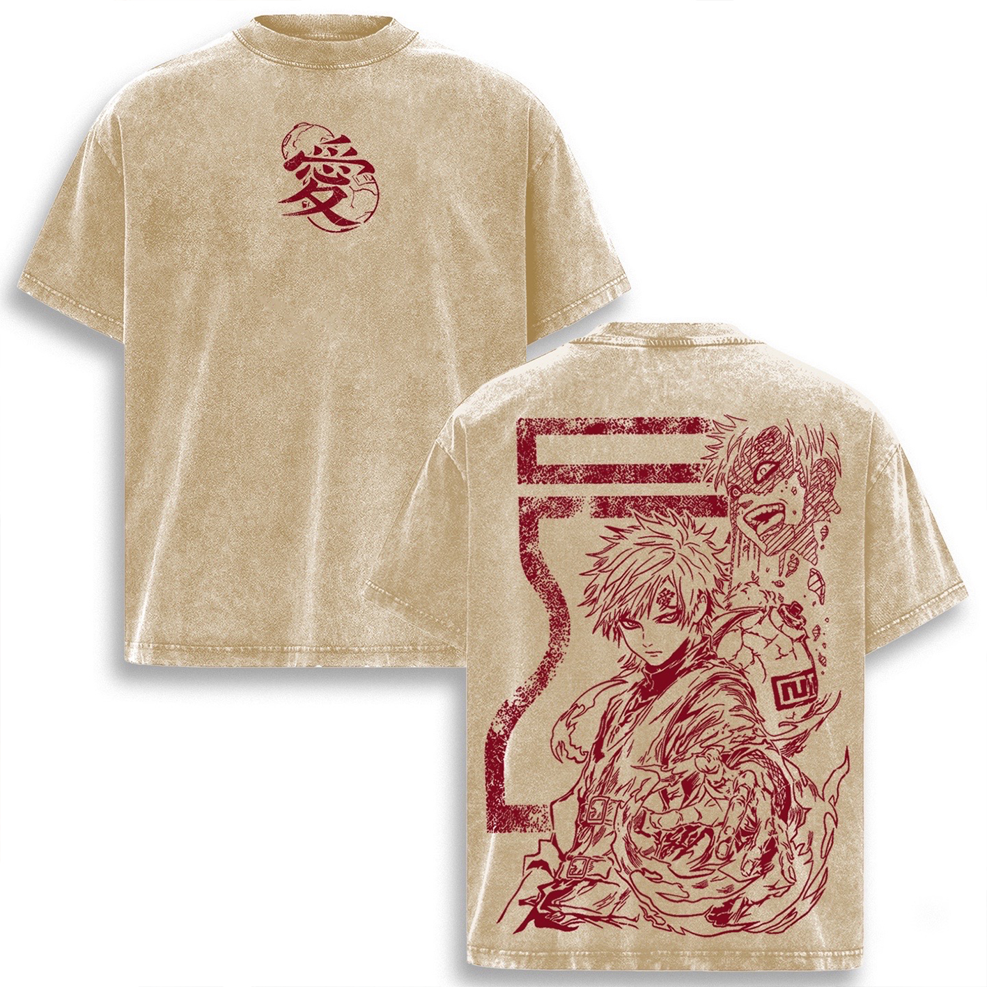 Gaara Naruto Anime Unisex Washed T-Shirt