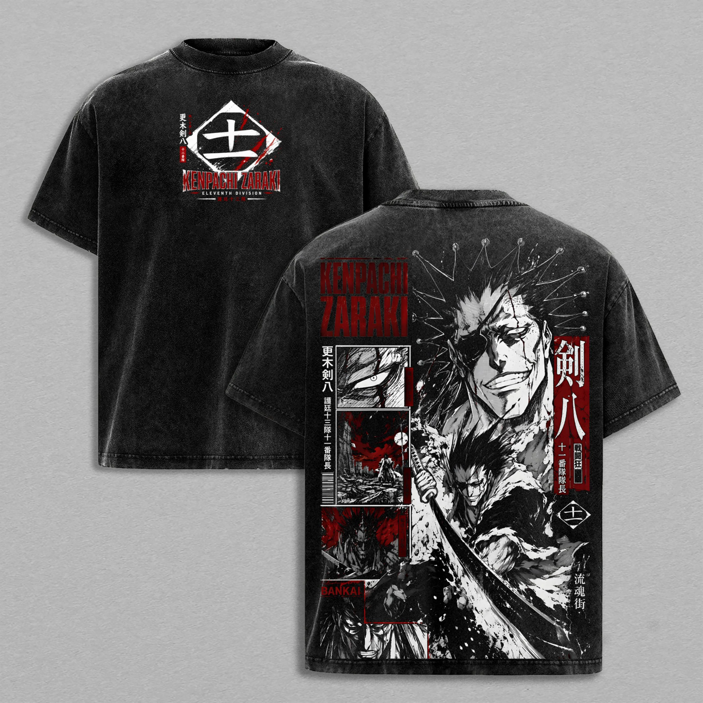 Zaraki Kenpachi Bleach Anime Unisex Washed T-Shirt