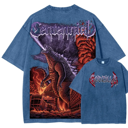 Godzilla  inspired Graphic Unisex Washed T-Shirt