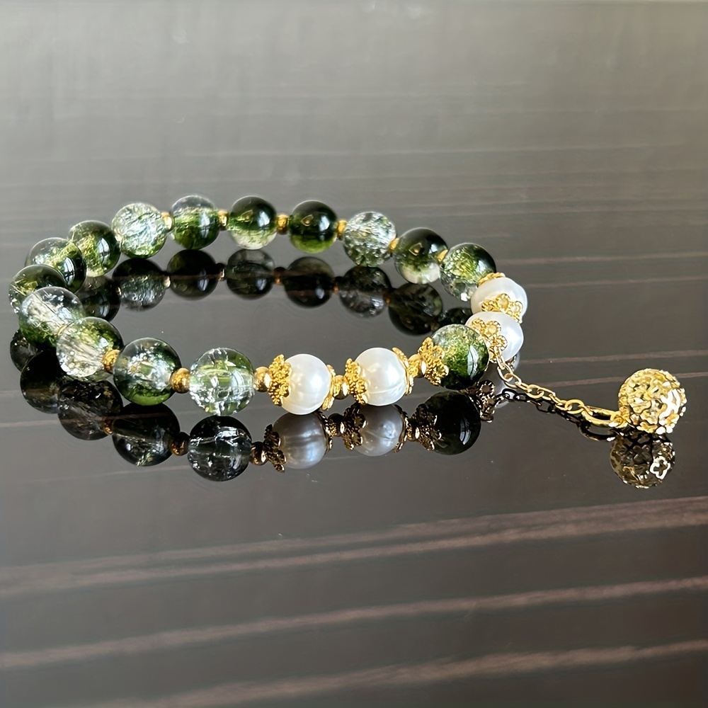 🎁 50% sleva na všechny produkty !💎Přírodní perla a vintage styl Green Phantom Quartz náramek✨