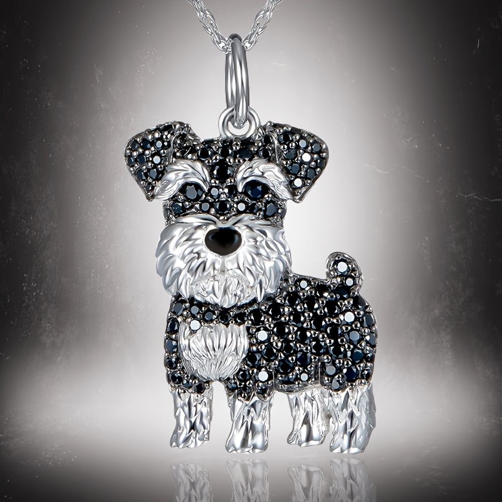 🎁 48% sleva na všechny produkty ! 🐾 Roztomilý knírač černý a bílý štrasový náhrdelník s přívěskem ✨