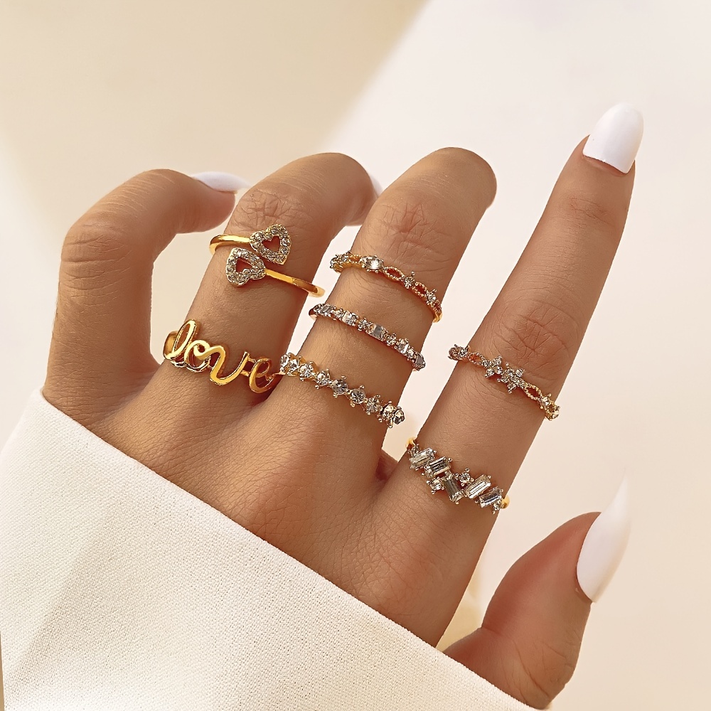 🎁 50% sleva na všechny produkty ! 💖Stylové zlaté písmena drahokamu prsten sada💍