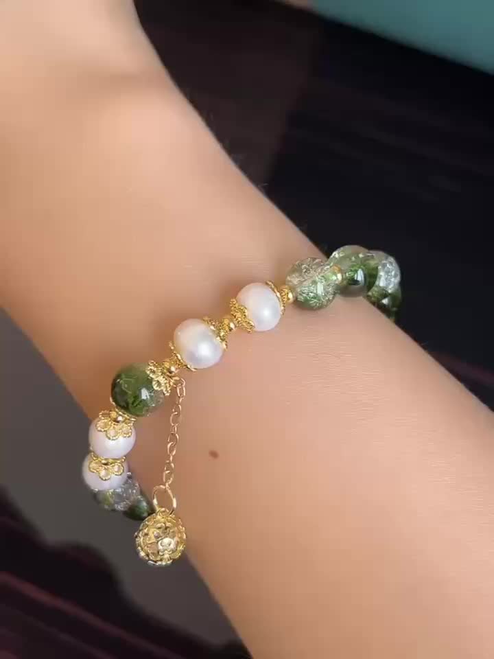 🎁 50% sleva na všechny produkty !💎Přírodní perla a vintage styl Green Phantom Quartz náramek✨