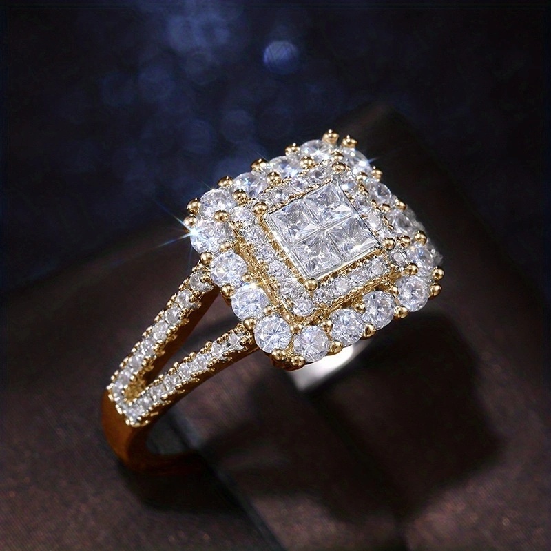 🎁 50% sleva na všechny produkty ! 💍Zirkonem zdobený čtvercový šumivý prsten✨