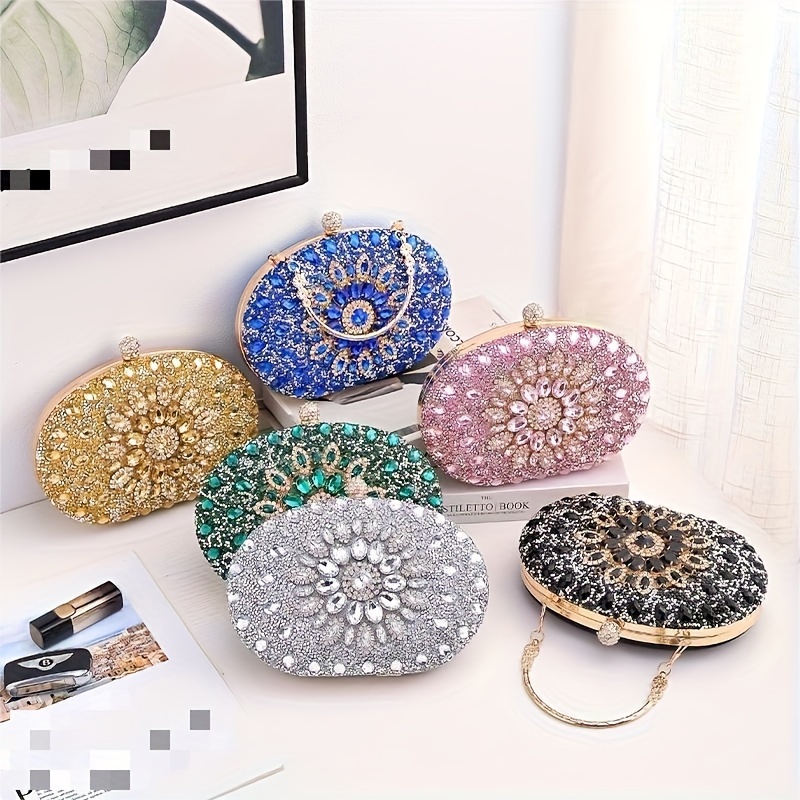 🎁 50% sleva na všechny produkty !💎Dámská kabelka na ruce s kamínkovou květinovou rukojetí z lesklé kůže✨