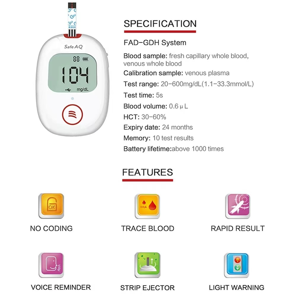 Hlasový glukometr Sinocare Safe AQ Voice, vysoce přesný glukometr