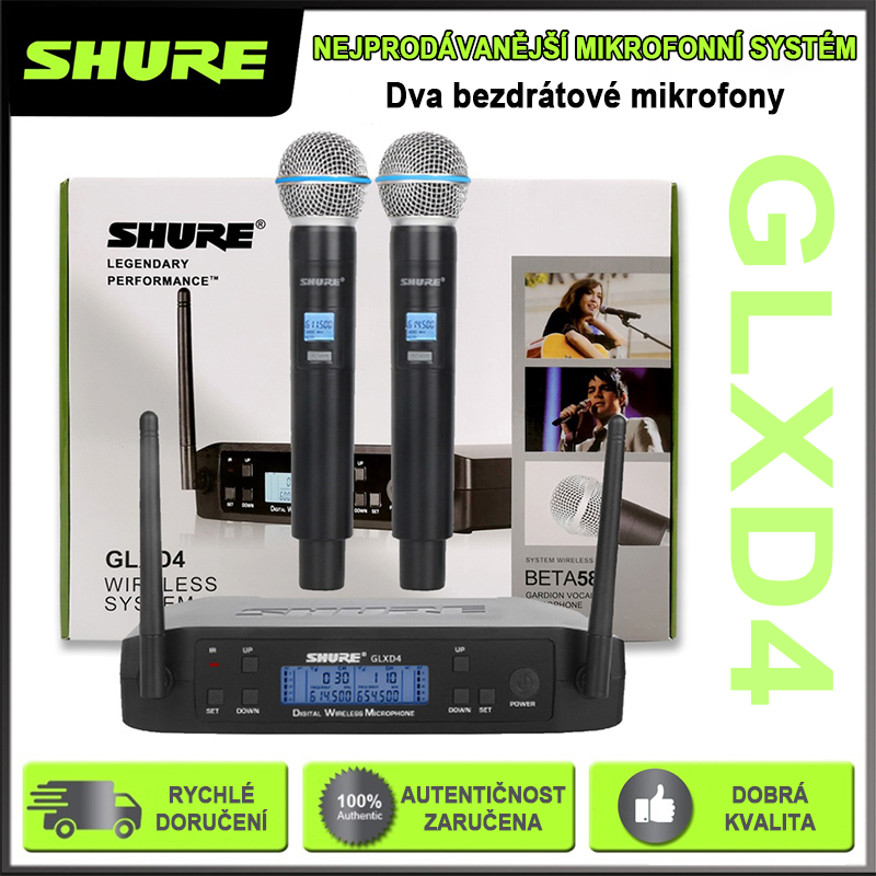 Shure GLXD4 bezdrátový mikrofonní systém s dvojitou sadou mikrofonů BETA58A / SM58