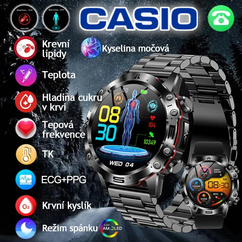 CASIO AI lékařské diagnostické chytré hodinky ⌚️ Nová verze 2025! Podporují inteligentní měření EKG+PPG, přesně sledují hladinu cukru, tuků a kyseliny močové – vaše zdraví v jedněch hodinkách 🏃‍♂️