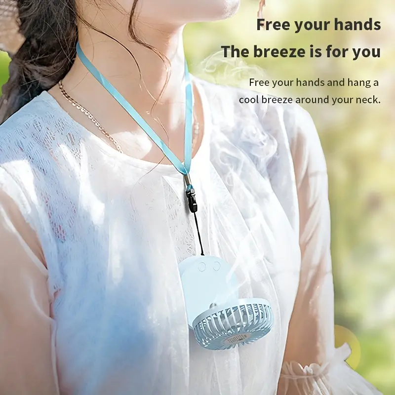 Ventilador de névoa USB montado no pescoço com mini umidificação, três velocidades, ar condicionado e resfriamento de água, ventilador USB com umidificador de spray USB Tipo-C.