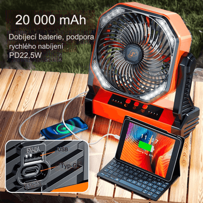 捷克Výkonný bezdrátový kempingový ventilátor 3 v 1 ideální na cesty