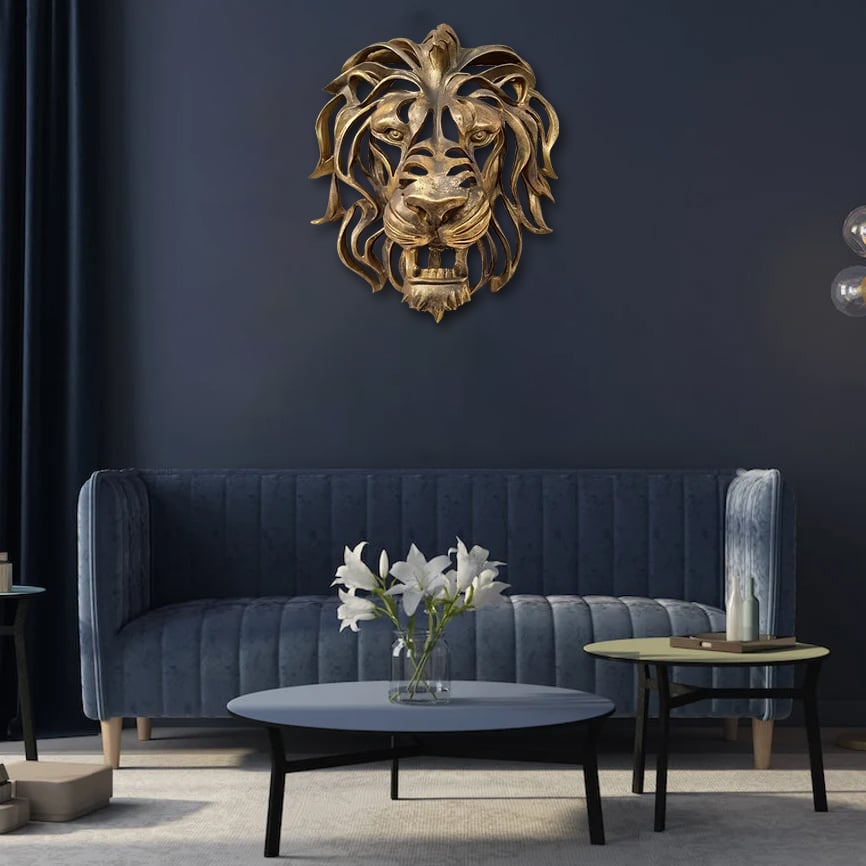 🦁Vzácný nález – nástěnná umělecká plastika s velkou lví hlavou🎁