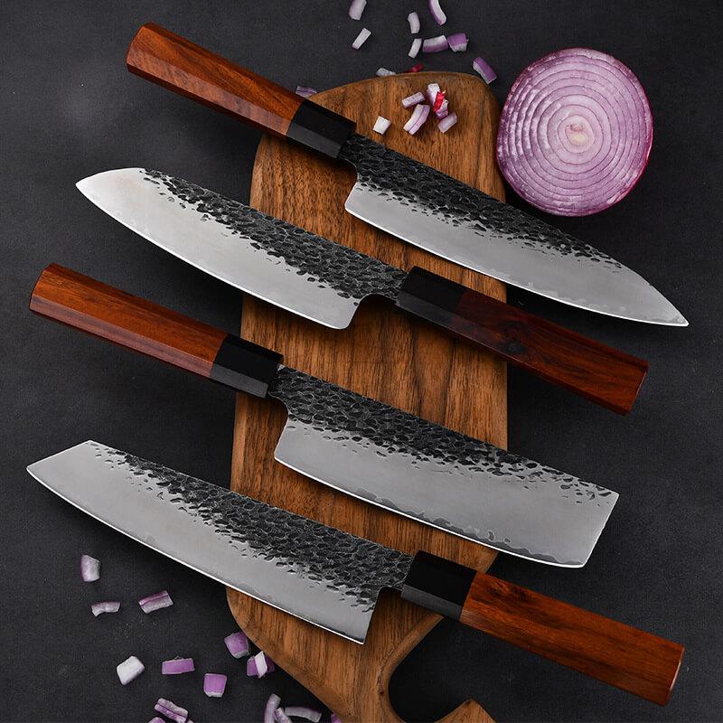 Conjunto de facas de cozinha japonesas, conjunto de faca profissional forjada à mão de 7 peças