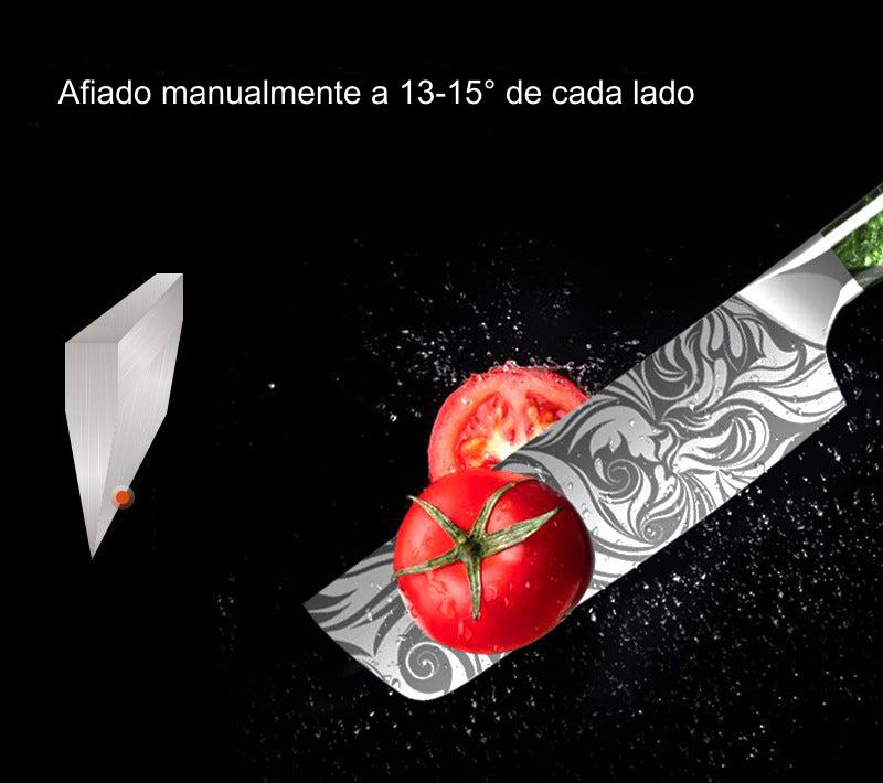 Conjunto de facas de chef japonês, cabo ergonômico de resina verde