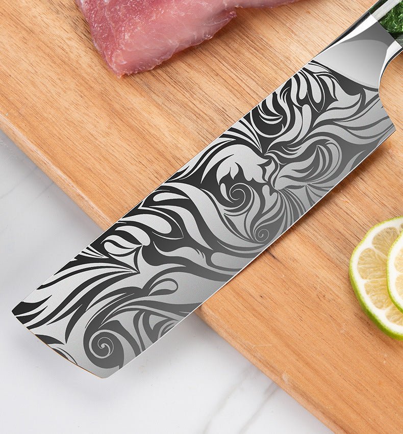 Conjunto de facas de chef japonês, cabo ergonômico de resina verde