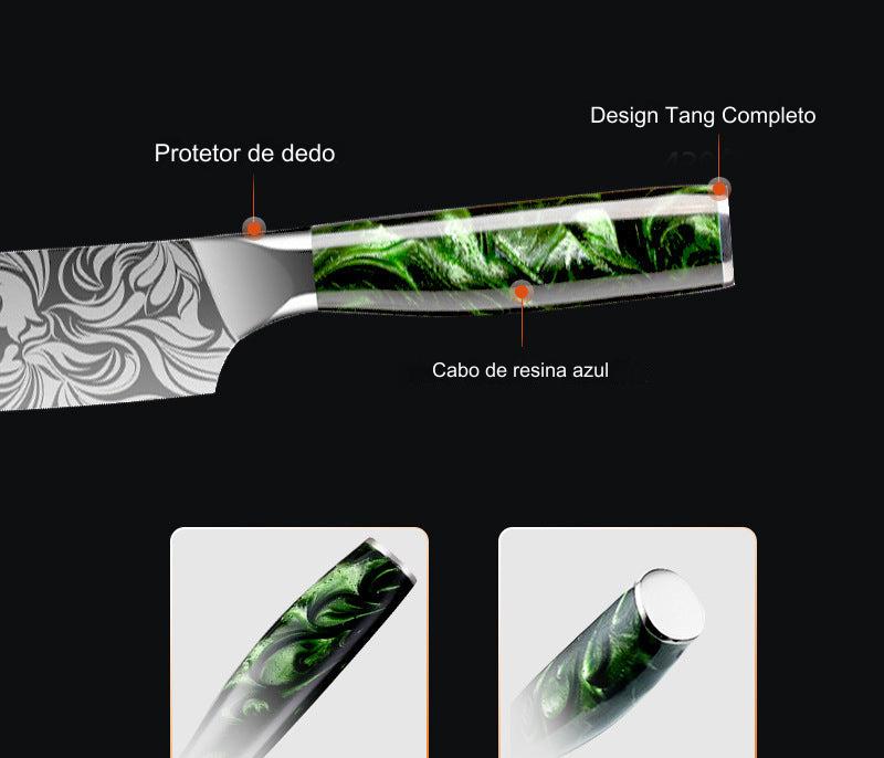 Conjunto de facas de chef japonês, cabo ergonômico de resina verde