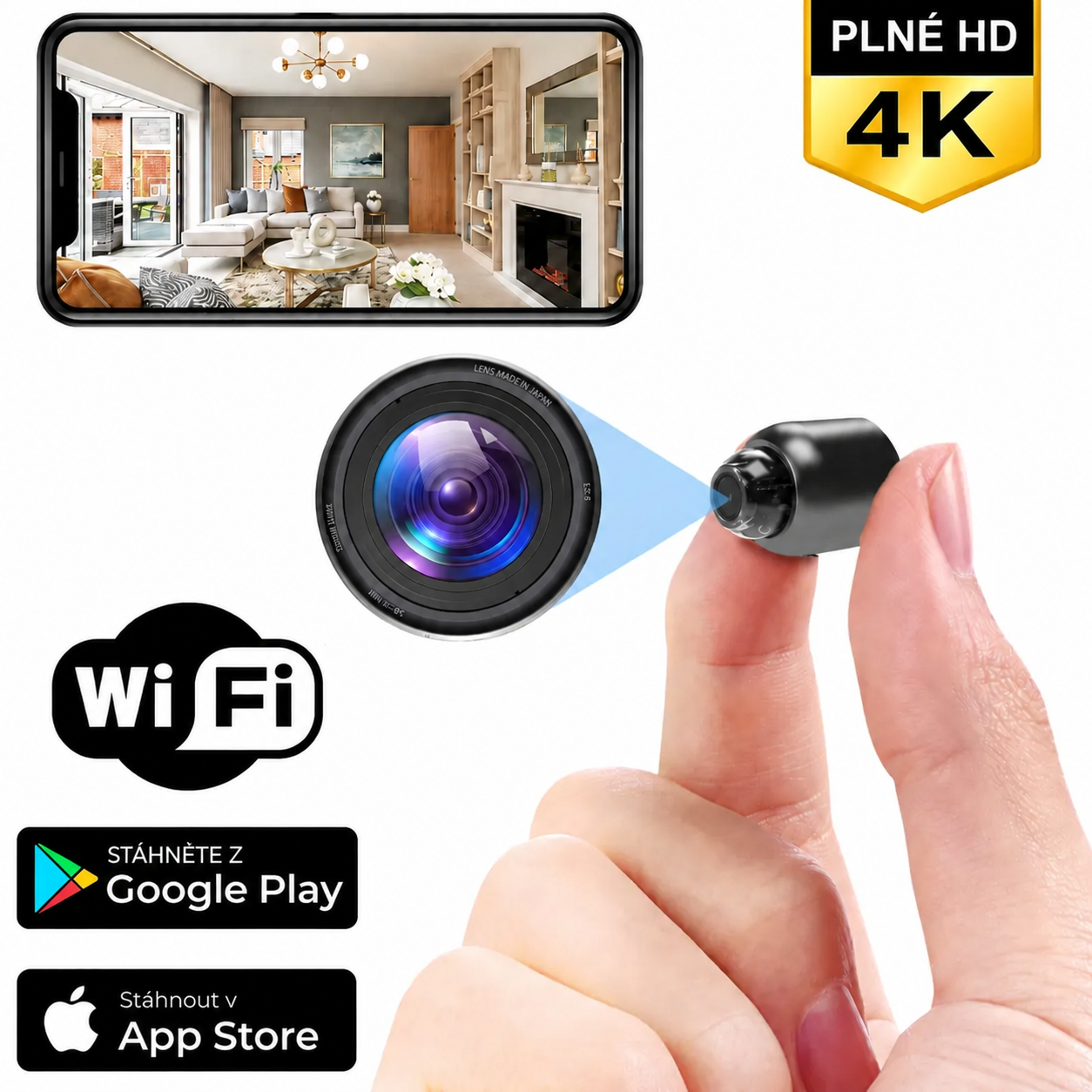 Chůvička Full HD GFOUK™ Minieye (4K, 160° širokoúhlý objektiv)
