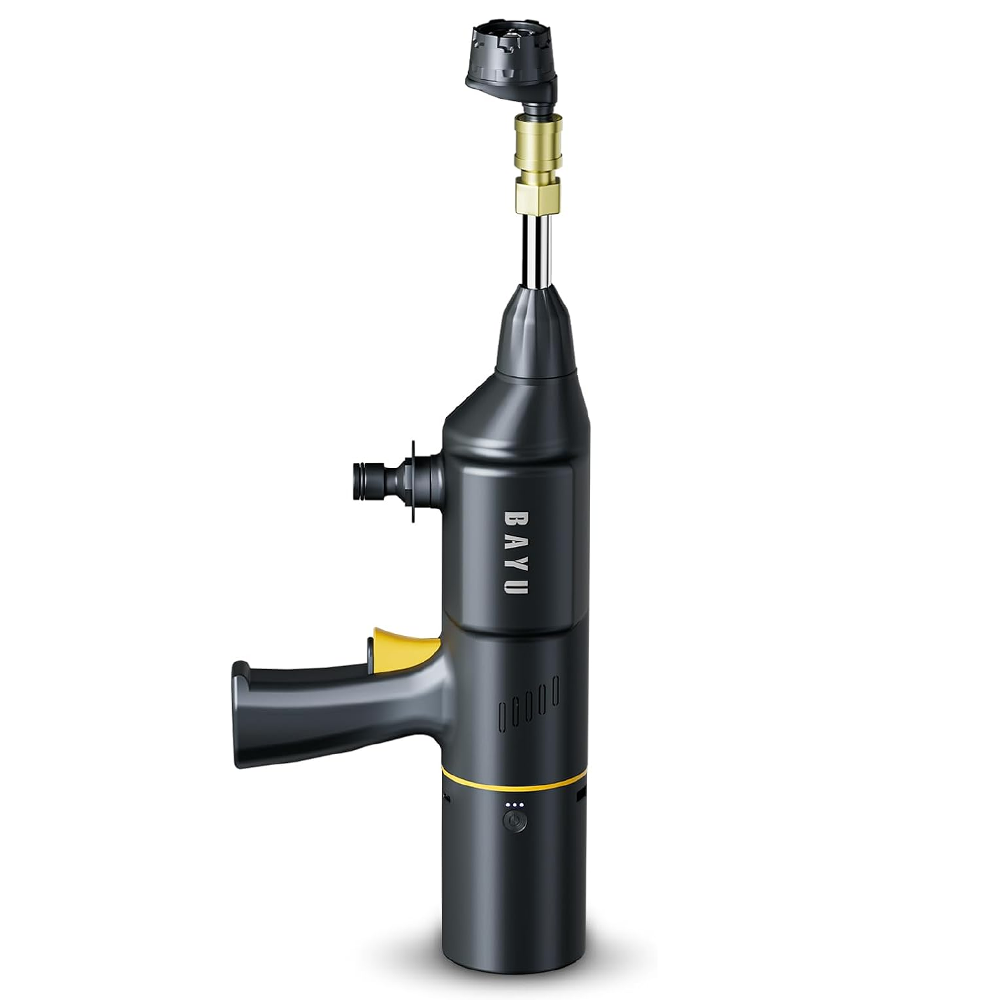 BAYU 4v1 Chytrá sada pro auto, 19000PA autovysavač, 200PSI bezdrátová tlaková myčka, 150PSI přenosný kompresor na huštění pneumatik, 15000mAh přenosná nabíječka pro auto, kolo a motorku