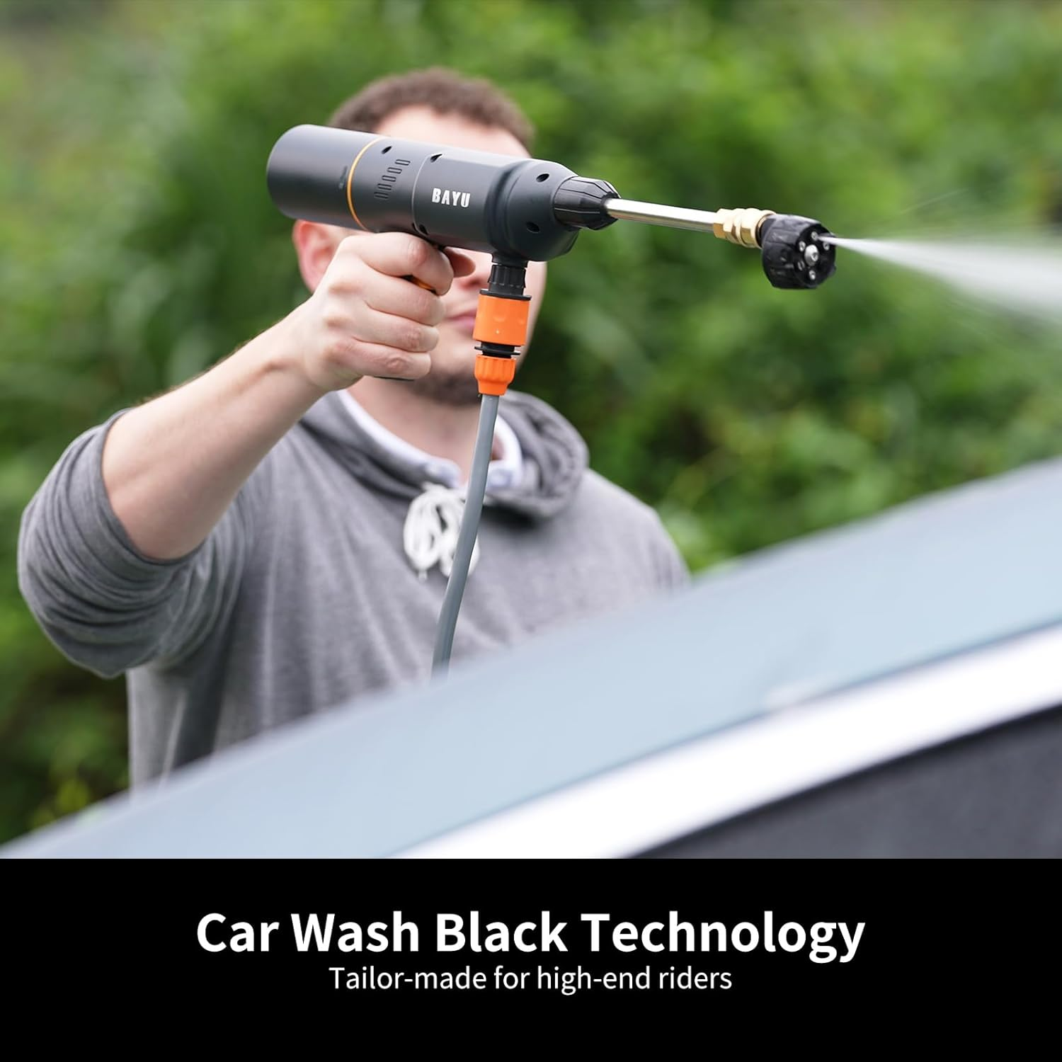 BAYU 2v1 bezdrátová tlaková myčka, 200PSI přenosná myčka aut, s baterií 15000mAh a 6v1 tryskou – ruční tlaková myčka vhodná pro auta, domácnost i zahradu.