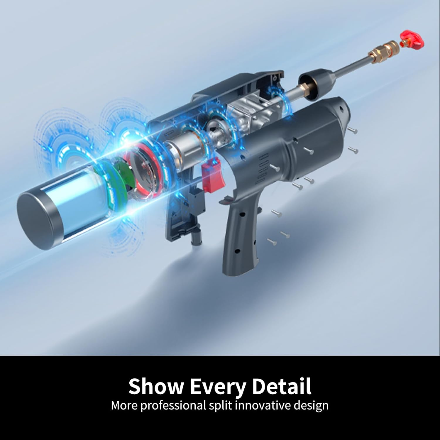 BAYU 2v1 bezdrátová tlaková myčka, 200PSI přenosná myčka aut, s baterií 15000mAh a 6v1 tryskou – ruční tlaková myčka vhodná pro auta, domácnost i zahradu.