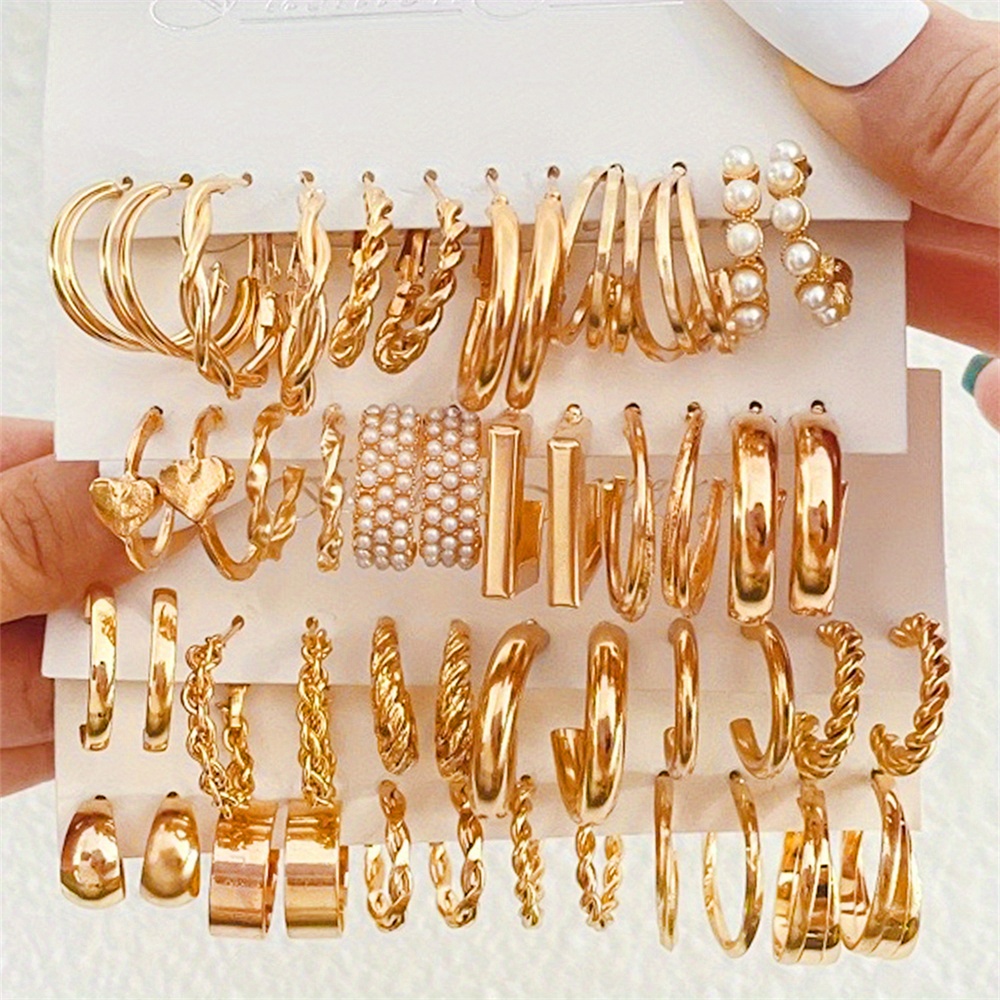 🎁 50% sleva na všechny produkty !✨Sada 24 párů zlatých kruhových náušnic💖