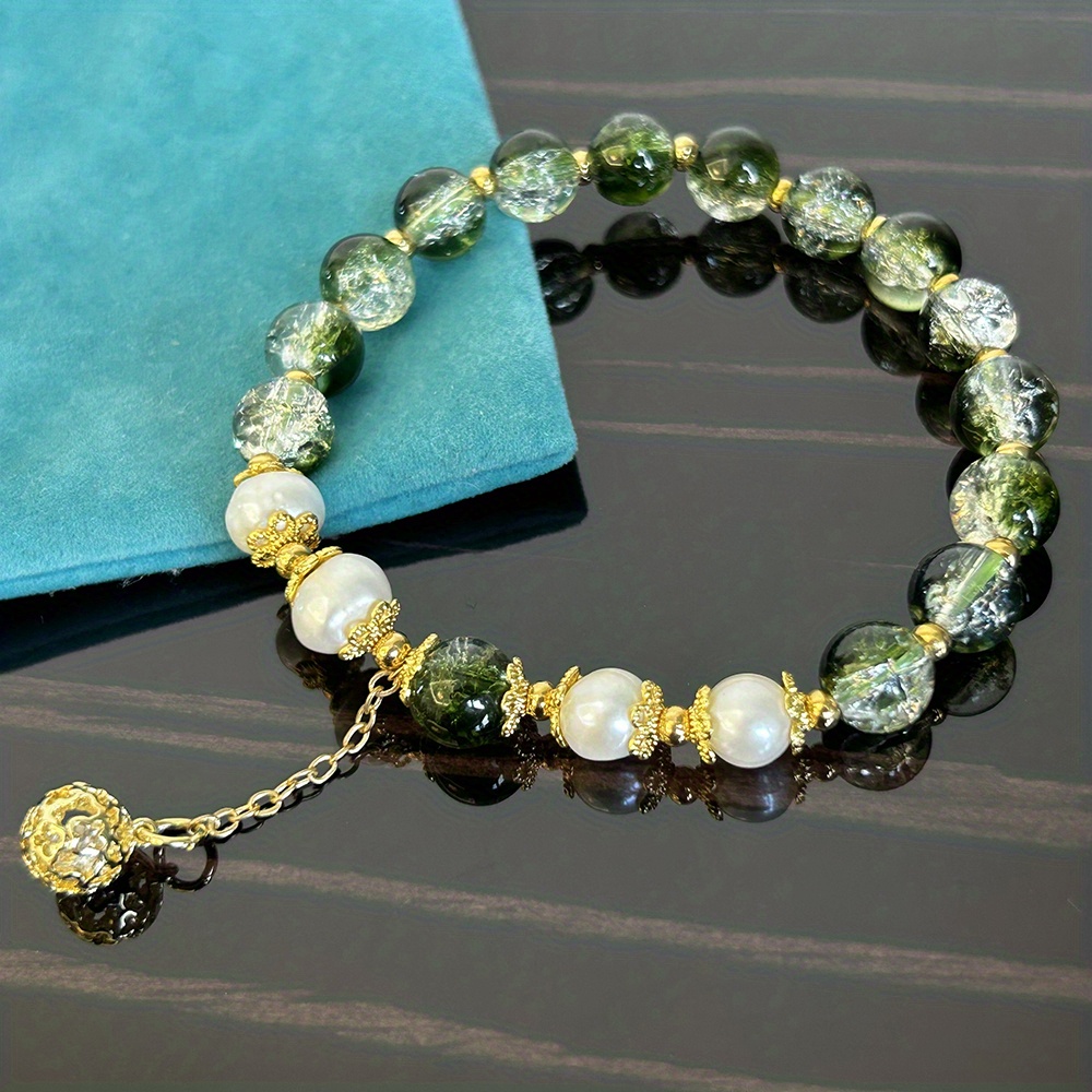 🎁 50% sleva na všechny produkty !💎Přírodní perla a vintage styl Green Phantom Quartz náramek✨