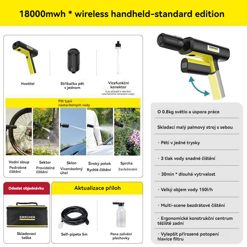 Přenosná doma použitelná dobíjecí lithium-iontová tlaková vodní pistole na mytí aut.
