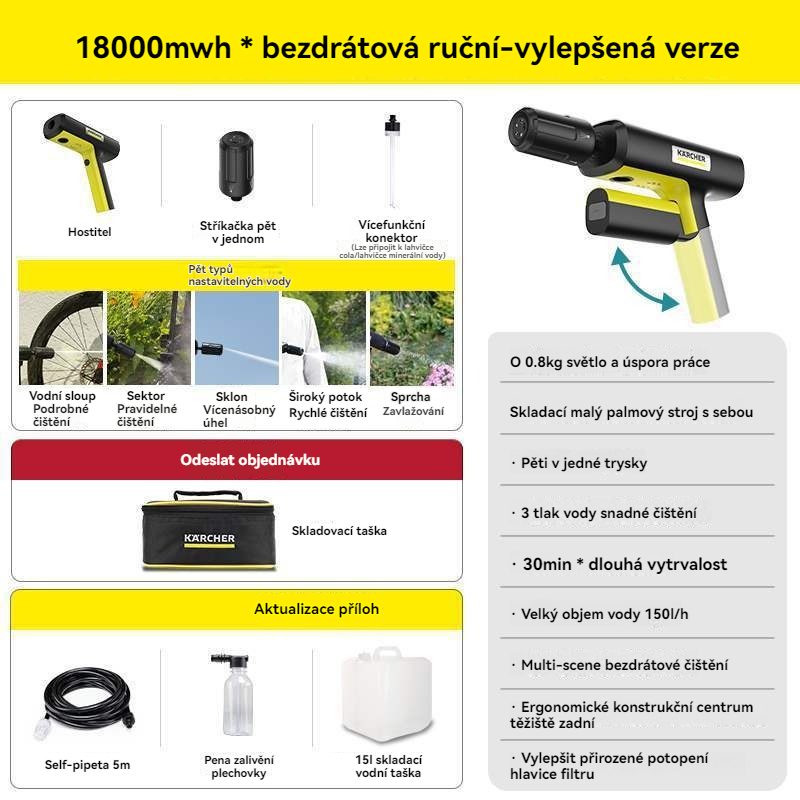 Přenosná doma použitelná dobíjecí lithium-iontová tlaková vodní pistole na mytí aut.