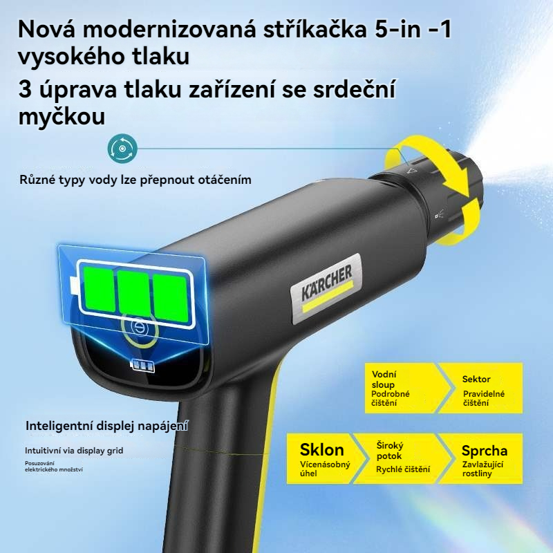 Přenosná doma použitelná dobíjecí lithium-iontová tlaková vodní pistole na mytí aut.