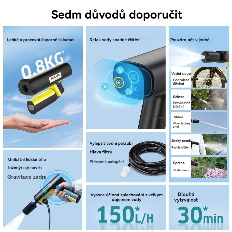 Přenosná doma použitelná dobíjecí lithium-iontová tlaková vodní pistole na mytí aut.