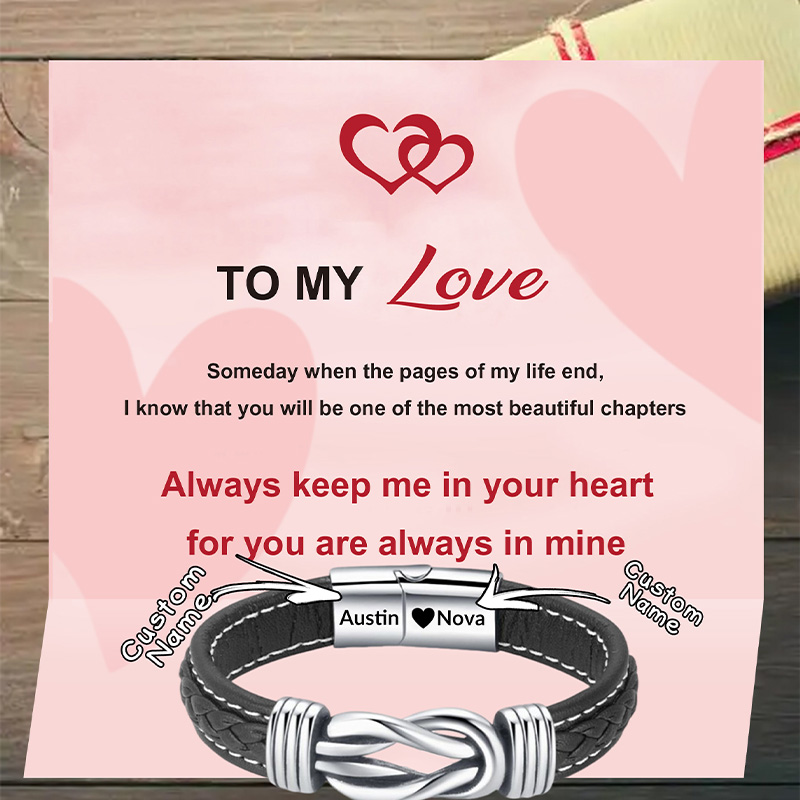 Customize Couple Forever Linked Together Braided Leather Bracelet - To My Love