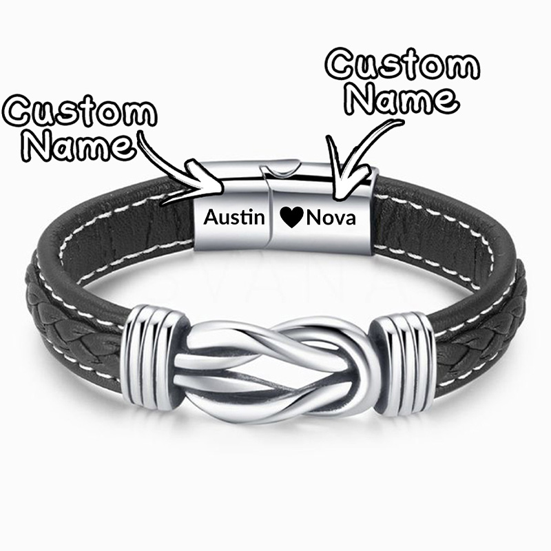 Customize Couple Forever Linked Together Braided Leather Bracelet - To My Love