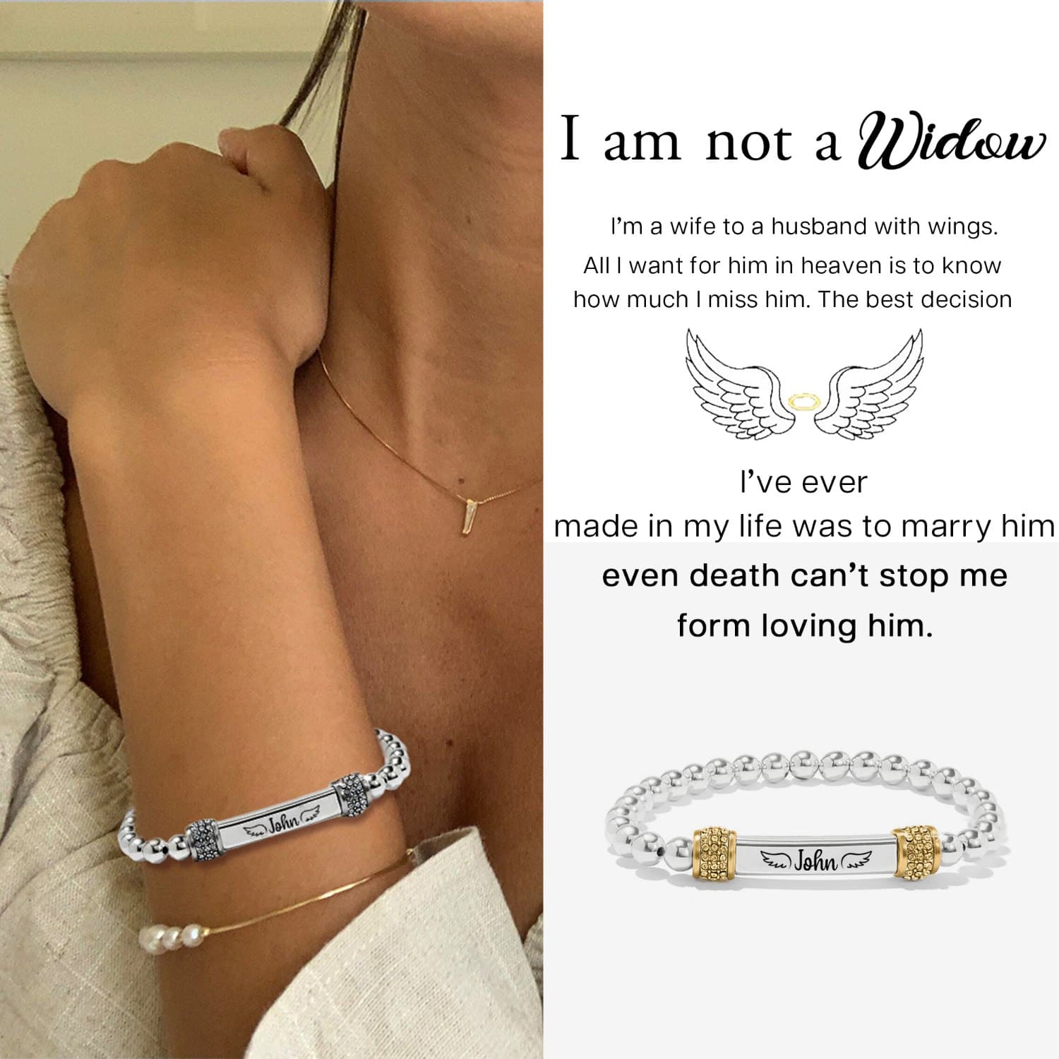 For Memorial - I'm a Wife to a Husband Custom Name Bead Bracelet