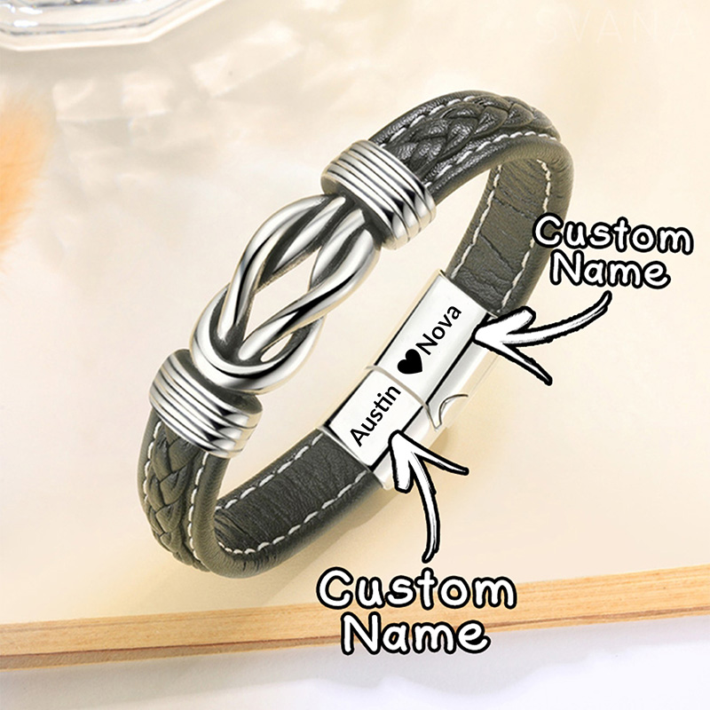 Customize Couple Forever Linked Together Braided Leather Bracelet - To My Love