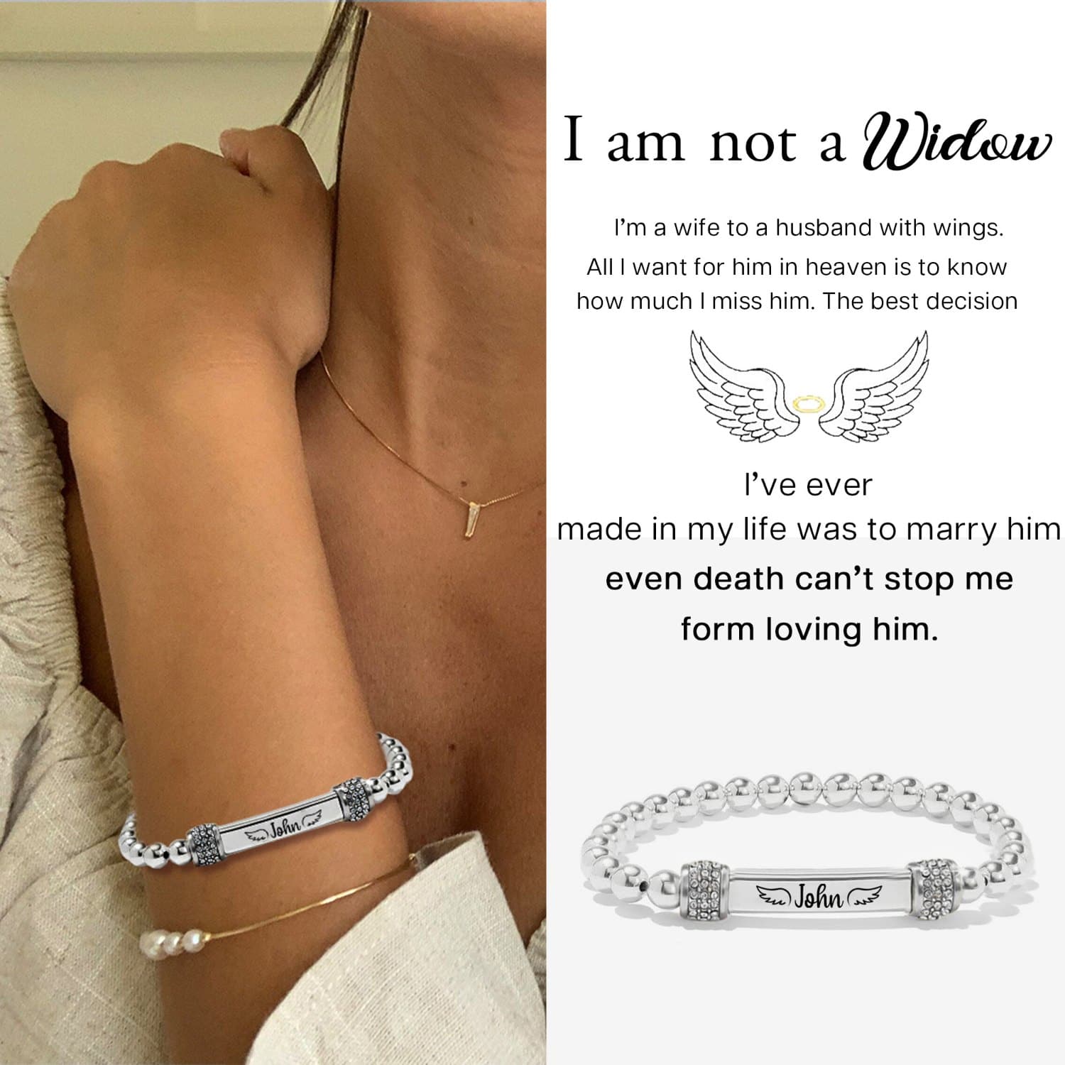 For Memorial - I'm a Wife to a Husband Custom Name Bead Bracelet