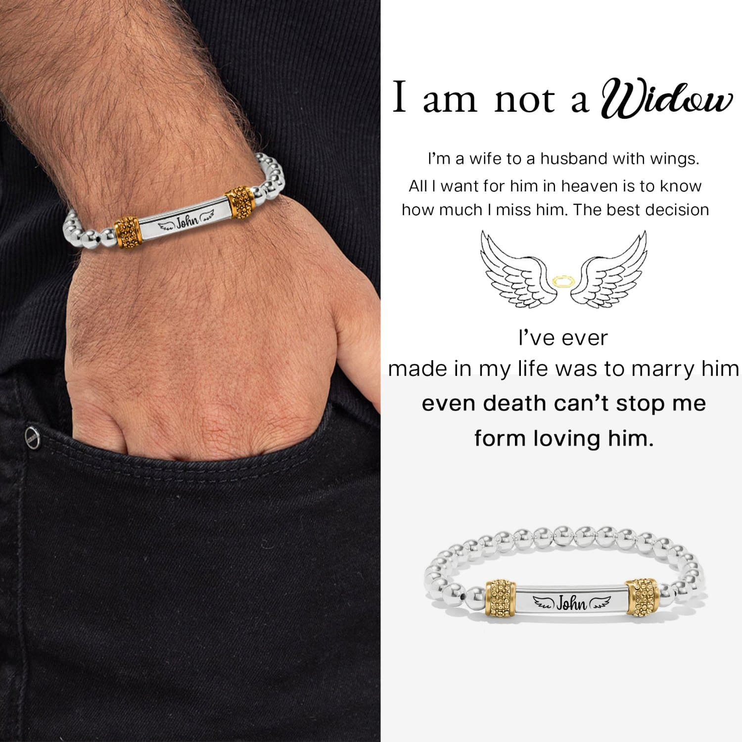 For Memorial - I'm a Wife to a Husband Custom Name Bead Bracelet