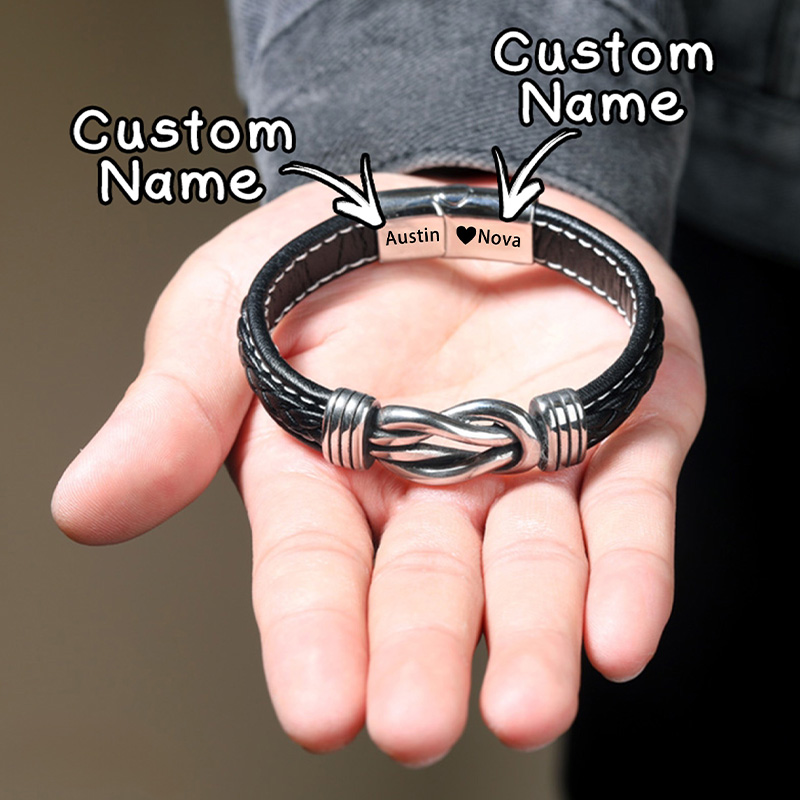 Customize Couple Forever Linked Together Braided Leather Bracelet - To My Love